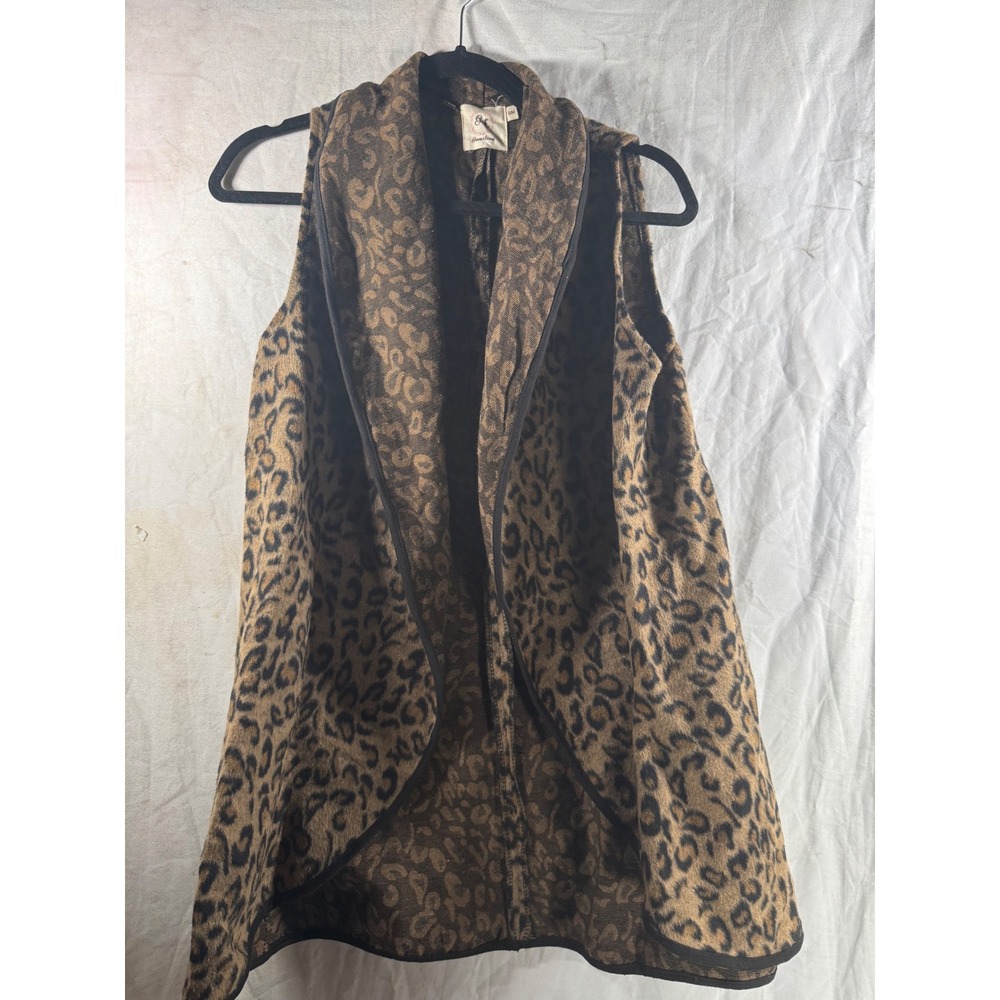 Grace & Emma Leopard Print Vest Brown Black Animal Print Open Front Draped S/M